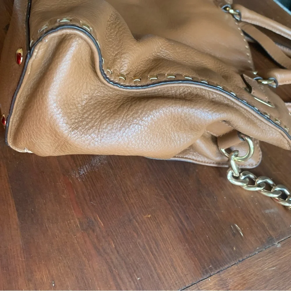 Michael Kors Hamilton Buckle Strap Gold Studded Caramel Shoulder Crossbody